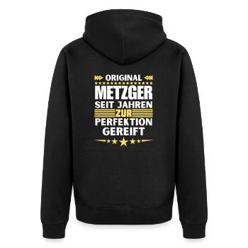 Butcher matured to perfection - Unisex Premium Organic Zip Hoodie - black - Back - Nico (187cm)
