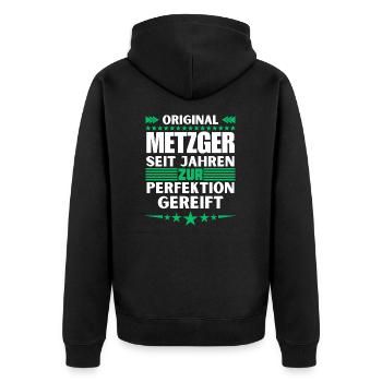 Butcher matured to perfection - Unisex Premium Organic Zip Hoodie - black - Back - Nico (187cm)