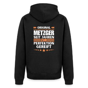 Butcher matured to perfection - Unisex Premium Organic Zip Hoodie - black - Back - Nico (187cm)