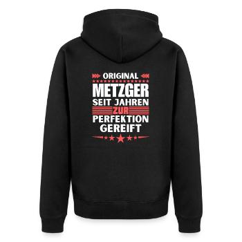 Butcher matured to perfection - Unisex Premium Organic Zip Hoodie - black - Back - Nico (187cm)