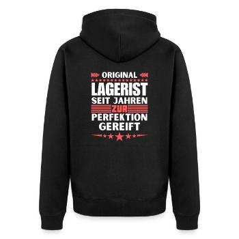 Warehouse clerk matured to perfection - Unisex Premium Organic Zip Hoodie - black - Back - Nico (187cm)