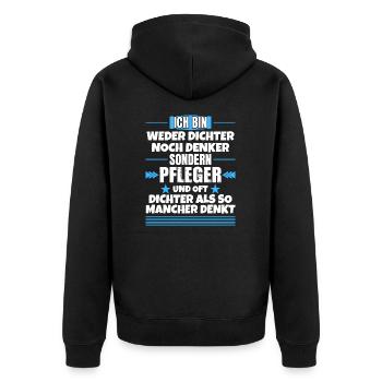 Neither poet nor thinker, but caretaker - Unisex Premium Organic Zip Hoodie - black - Back - Nico (187cm)
