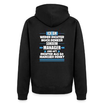 Ni poète ni penseur, mais manager - Veste à capuche bio Premium Unisexe - noir - Dos - Nico (187cm)