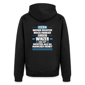 Weder Dichter noch Denker, sondern Winzer - Unisex Premium Bio Zip Hoodie - Schwarz - Hinten - Nico (187cm)