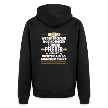 Neither poet nor thinker, but caretaker - Unisex Premium Organic Zip Hoodie - black - Back - Nico (187cm)