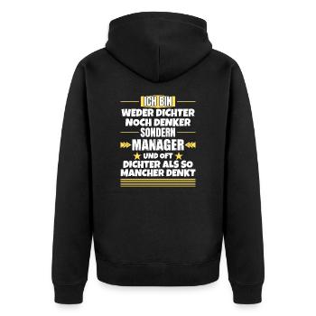Ni poète ni penseur, mais manager - Veste à capuche bio Premium Unisexe - noir - Dos - Nico (187cm)