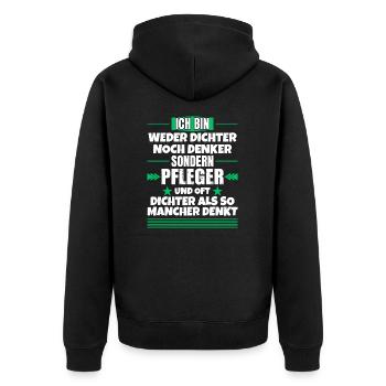 Neither poet nor thinker, but nurse - Unisex Premium Organic Zip Hoodie - black - Back - Nico (187cm)