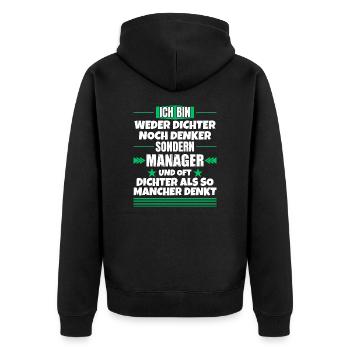 Ni poète ni penseur, mais manager - Veste à capuche bio Premium Unisexe - noir - Dos - Nico (187cm)