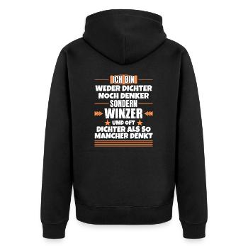 Weder Dichter noch Denker, sondern Winzer - Unisex Premium Bio Zip Hoodie - Schwarz - Hinten - Nico (187cm)