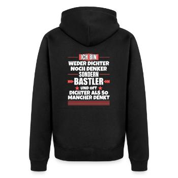 Weder Dichter noch Denker, sondern Bastler - Unisex Premium Bio Zip Hoodie - Schwarz - Hinten - Nico (187cm)