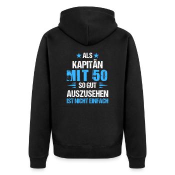 At 50 handsome captain - Unisex Premium Organic Zip Hoodie - black - Back - Nico (187cm)