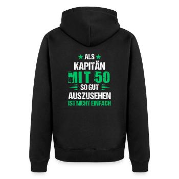 At 50 handsome captain - Unisex Premium Organic Zip Hoodie - black - Back - Nico (187cm)