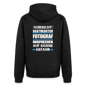 Don't approach stressed photographer! - Unisex Premium Organic Zip Hoodie - black - Back - Nico (187cm)