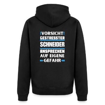 Gestresster Schneider nicht ansprechen! - Unisex Premium Bio Zip Hoodie - Schwarz - Hinten - Nico (187cm)