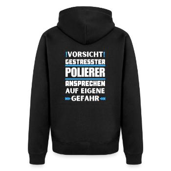 Don't talk to stressed polishers! - Unisex Premium Organic Zip Hoodie - black - Back - Nico (187cm)