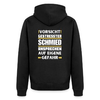 Don't talk to stressed blacksmith! - Unisex Premium Organic Zip Hoodie - black - Back - Nico (187cm)