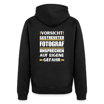Don't approach stressed photographer! - Unisex Premium Organic Zip Hoodie - black - Back - Nico (187cm)