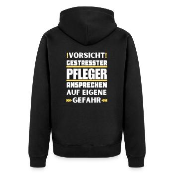 Don't talk to a stressed caregiver! - Unisex Premium Organic Zip Hoodie - black - Back - Nico (187cm)