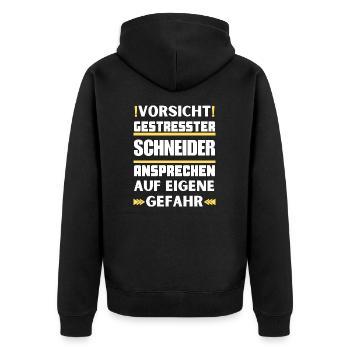 Gestresster Schneider nicht ansprechen! - Unisex Premium Bio Zip Hoodie - Schwarz - Hinten - Nico (187cm)