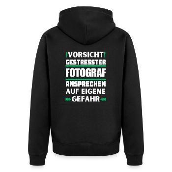 Don't approach stressed photographer! - Unisex Premium Organic Zip Hoodie - black - Back - Nico (187cm)