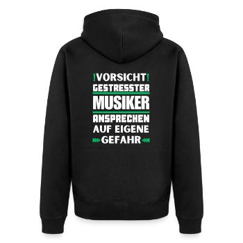 Gestresster Musiker nicht ansprechen! - Unisex Premium Bio Zip Hoodie - Schwarz - Hinten - Nico (187cm)
