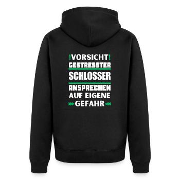 Gestresster Schlosser nicht ansprechen! - Unisex Premium Bio Zip Hoodie - Schwarz - Hinten - Nico (187cm)