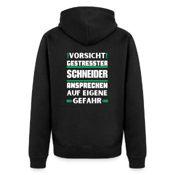 Gestresster Schneider nicht ansprechen! - Unisex Premium Bio Zip Hoodie - Schwarz - Hinten - Nico (187cm)