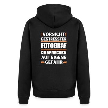 Don't approach stressed photographer! - Unisex Premium Organic Zip Hoodie - black - Back - Nico (187cm)