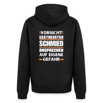 Don't talk to stressed blacksmith! - Unisex Premium Organic Zip Hoodie - black - Back - Nico (187cm)