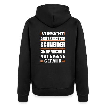 Gestresster Schneider nicht ansprechen! - Unisex Premium Bio Zip Hoodie - Schwarz - Hinten - Nico (187cm)