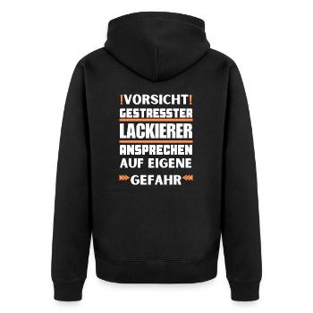 Gestresster Lackierer nicht ansprechen! - Unisex Premium Bio Zip Hoodie - Schwarz - Hinten - Nico (187cm)