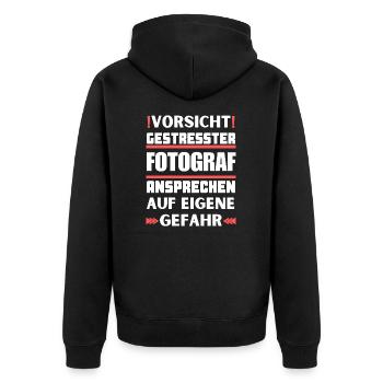 Don't approach stressed photographer! - Unisex Premium Organic Zip Hoodie - black - Back - Nico (187cm)