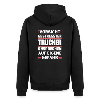 Gestresster Trucker nicht ansprechen! - Unisex Premium Bio Zip Hoodie - Schwarz - Hinten - Nico (187cm)
