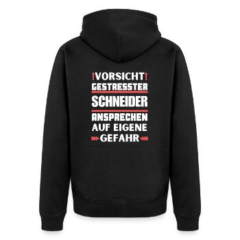 Gestresster Schneider nicht ansprechen! - Unisex Premium Bio Zip Hoodie - Schwarz - Hinten - Nico (187cm)