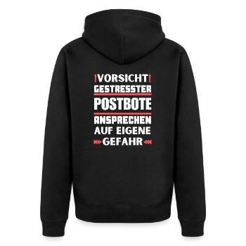 Gestresster Postbote nicht ansprechen! - Unisex Premium Bio Zip Hoodie - Schwarz - Hinten - Nico (187cm)