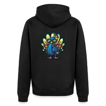 Pfau Vogel Cool Comic - Unisex Premium Bio Zip Hoodie - Schwarz - Hinten - Nico (187cm)