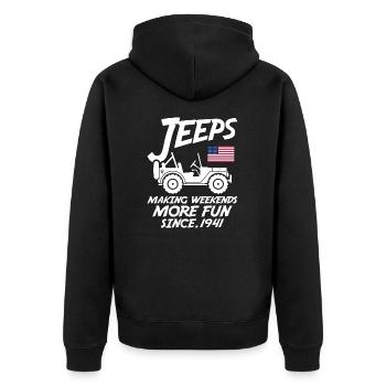 Les jeeps rendent le week-end plus amusant depuis 1941 - Veste à capuche bio Premium Unisexe - noir - Dos - Nico (187cm)