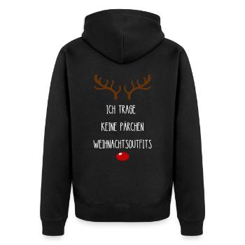 Paare Pärchen Outfit Partnerlook Weihnachten - Unisex Premium Bio Zip Hoodie - Schwarz - Hinten - Nico (187cm)
