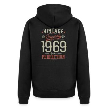 Zeitalter der Perfektion 1969 Jubiläum 52 Jahre - Unisex Premium Bio Zip Hoodie - Schwarz - Hinten - Nico (187cm)