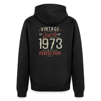Zeitalter der Perfektion 1973 Jubiläum 50 Jahre - Unisex Premium Bio Zip Hoodie - Schwarz - Hinten - Nico (187cm)