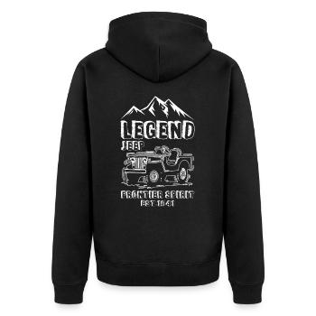 Legend Jeeps Frontier Spirit 1941 - Unisex Premium Bio Zip Hoodie - Schwarz - Hinten - Nico (187cm)
