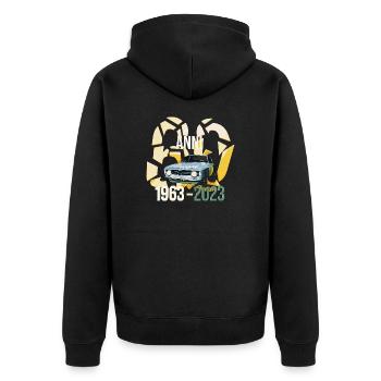 AR Bertone 60 Anni Illustration in Azzuro - Unisex Premium Bio Zip Hoodie - Schwarz - Hinten - Nico (187cm)