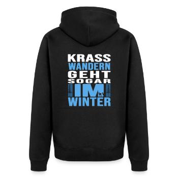 Wandern Wanderstock Winterwandern - Unisex Premium Bio Zip Hoodie - Schwarz - Hinten - Nico (187cm)