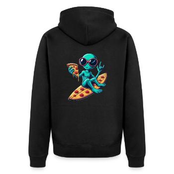 Alien alien surfer surfing pizza - Unisex Premium Organic Zip Hoodie - black - Back - Nico (187cm)