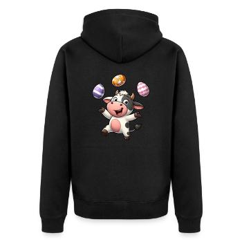 Kuh Jongliert Ostereier, Bauernhofartist - Unisex Premium Bio Zip Hoodie - Schwarz - Hinten - Nico (187cm)