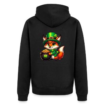 St. Patrick's Day Fox in Gold - Unisex Premium Organic Zip Hoodie - black - Back - Nico (187cm)