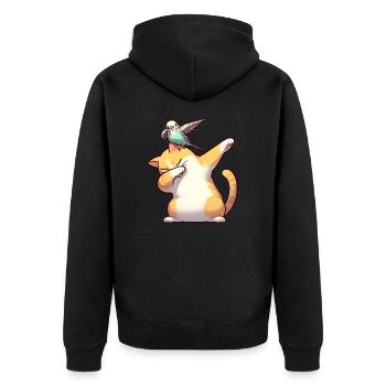 Chat et perruche dabbing mignon - Veste à capuche bio Premium Unisexe - noir - Dos - Nico (187cm)