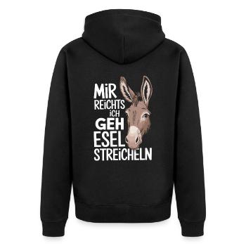 Esel Eselchen Maultier Muli - Unisex Premium Bio Zip Hoodie - Schwarz - Hinten - Nico (187cm)