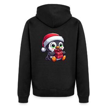 Weihnachtlicher Pinguin mit Weihnachtsmann und - Unisex Premium Bio Zip Hoodie - Schwarz - Hinten - Nico (187cm)
