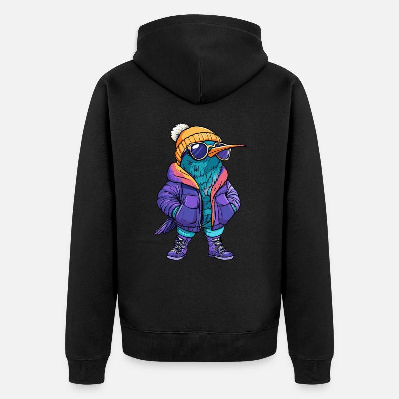 Colibri oiseau bande dessinée cool - Veste à capuche bio Premium Unisexe - noir